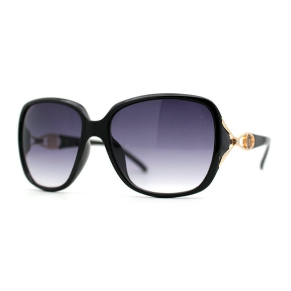 Women Lion Emblem Diva Butterfly Sunglasses Black Gold Smoke