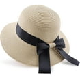 thumbnail image 1 of Women,Little Girls Straw Sun Hat Summer Beach Cap Foldable Visor Floppy Hats Wide Brim with Bowknot, 1 of 7