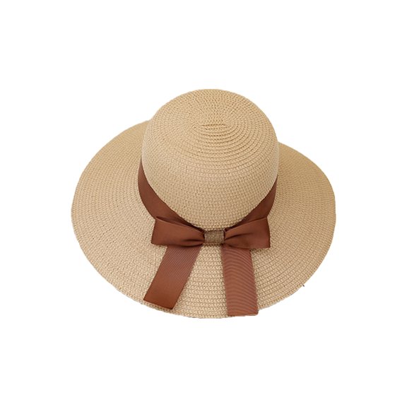 Women Little Girls Straw Sun Hat Summer Wide Brim Beach Cap Foldable Visor Floppy Hats Wide Brim with Bowknot