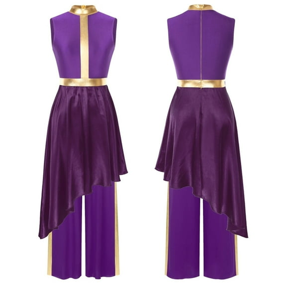 Women Liturgical Dance Outfit Dress Invisible Dancewear With Loose Pants For Praise Lyrical Dance Choir Stage Performance