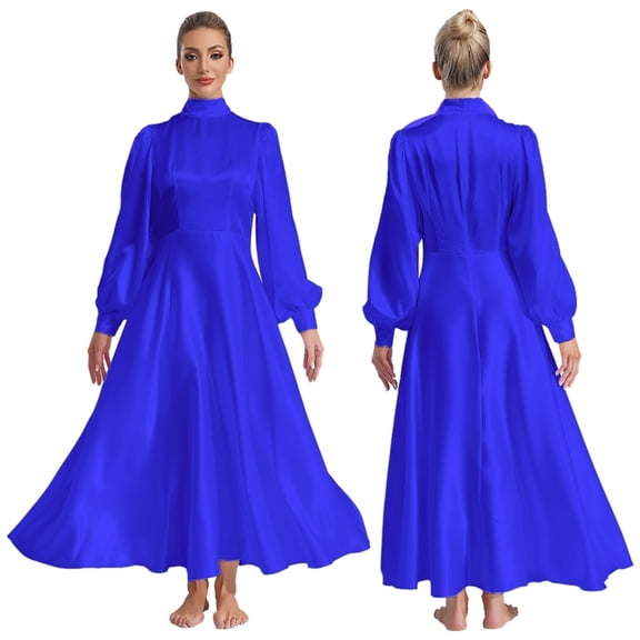 Women Liturgical Dance Robe Choir Performance Costume Satin Flared Dress For Praise Worship Latin Dance Ceremony Event