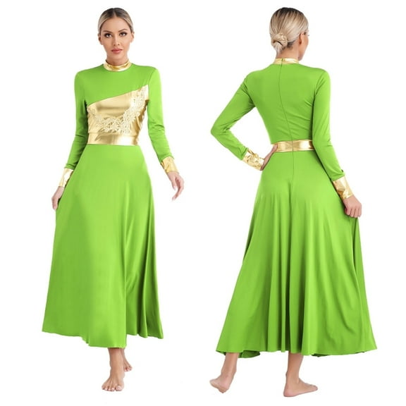 Women Liturgical Praise Dance Dress Applique Worship Lyrical Dancewear