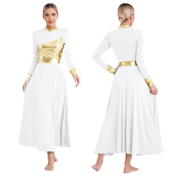 Women Liturgical Praise Dance Dress Applique Worship Lyrical Dancewear