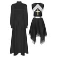 thumbnail image 1 of Women Liturgical Praise Dance Dress Sets Long Puff Sleeves Satin Flared Dress With Metallic, 1 of 7
