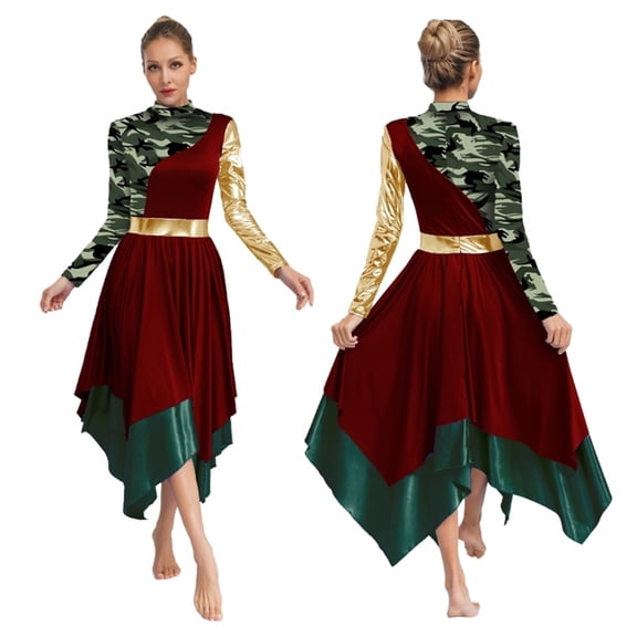 Women Liturgical Praise Dance Dresses Long Sleeve Stylish Dress For Lyrical Worship Dance Choir Stage Performance