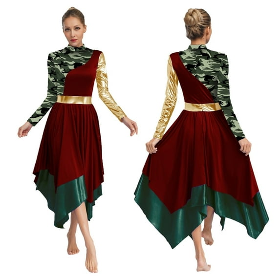 Women Liturgical Praise Dance Dresses Long Sleeve Stylish Dress For Lyrical Worship Dance Choir Stage Performance