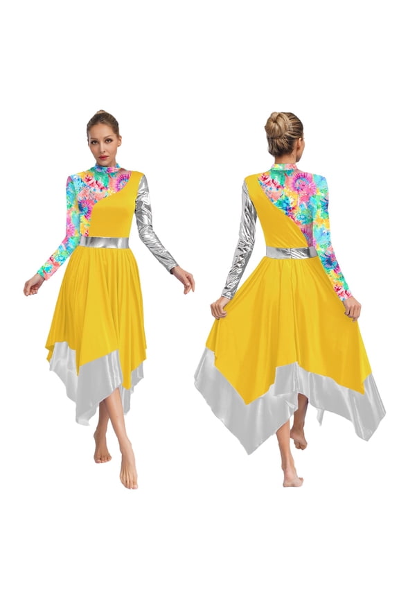 Women Liturgical Praise Dance Dresses Long Sleeve Stylish Dress For Lyrical Worship Dance Choir Stage Performance
