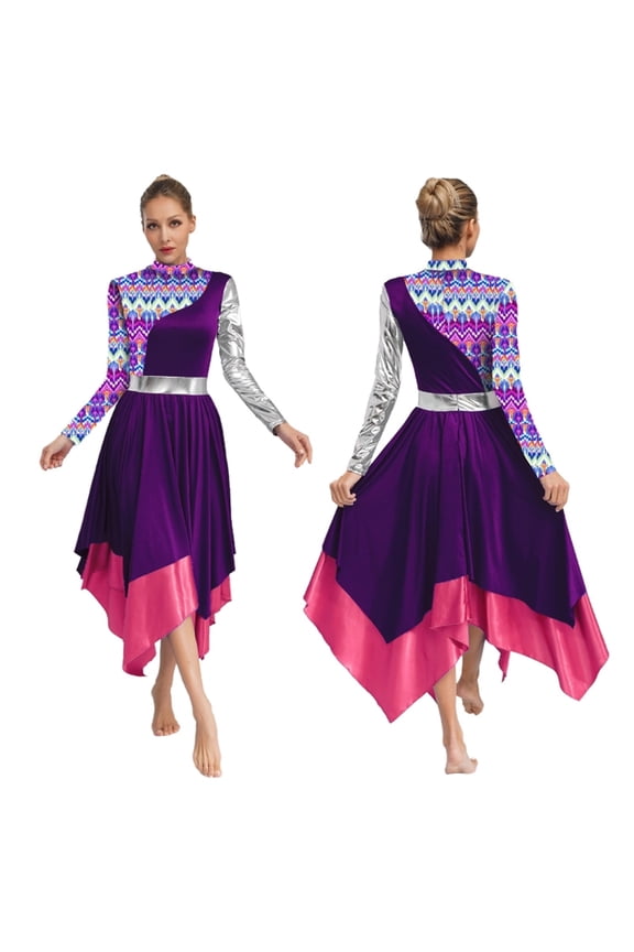 Women Liturgical Praise Dance Dresses Long Sleeve Stylish Dress For Lyrical Worship Dance Choir Stage Performance
