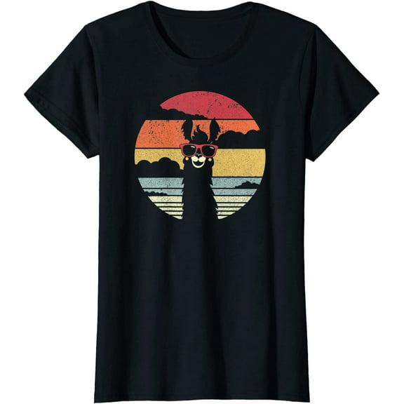 Women Llama Retro Style Alpaca Short Sleeve T-Shirt