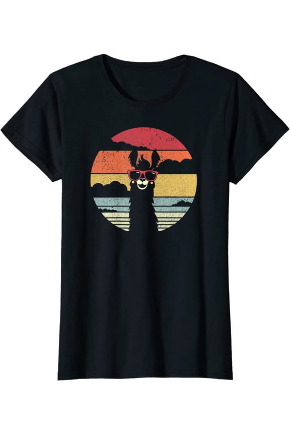 Women Llama Retro Style Alpaca Short Sleeve T-Shirt