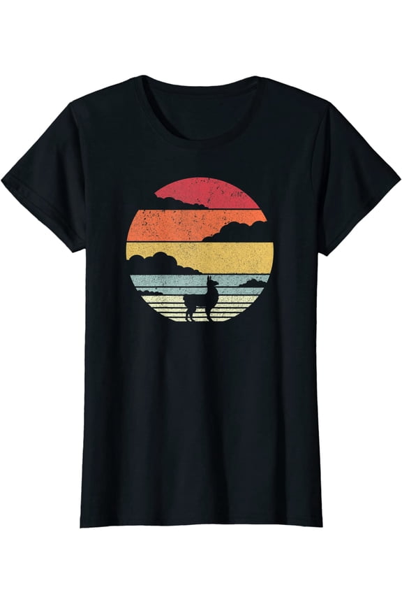 Women Llama Shirt Retro Style Alpaca Short Sleeve T-Shirt