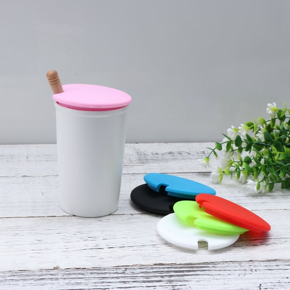 FELTECHELECTR 6Pcs Silicone Drink Cup Lid with Slot for Spoon Assorted Colors Fits Ceramic Glass Plastic Cups