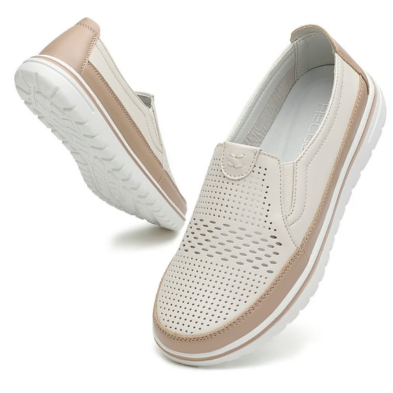Women Loafer Casual Comfortable Memory Insole Work Nurse Flat Shoes Beige/Brown 8