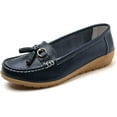 thumbnail image 1 of Women Loafers Leather Rubber Sole Slip On Walking Flats Casual Moccasin Boat Shoes, 1 of 7