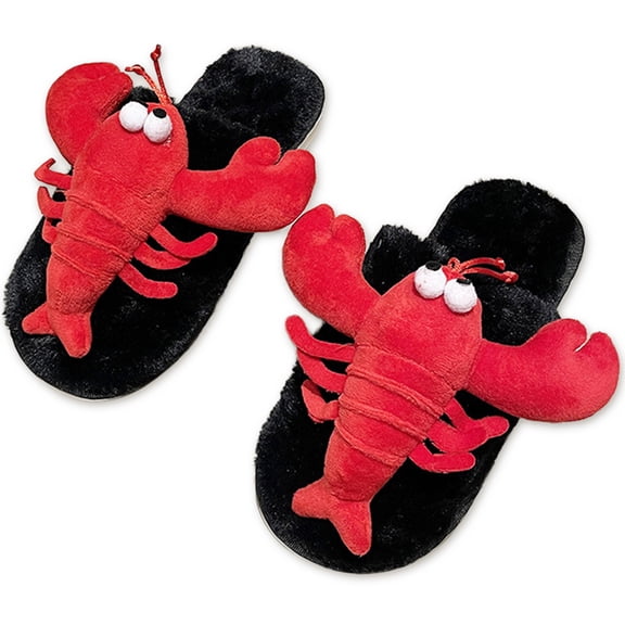 Women Lobster Animal Slippers Fuzzy Memory Foam Slippers Cozy Cute Funny House Shoes for Ladies Anti-slip Fur Plush Winter Bedroom Home Slipper Adult Indoor