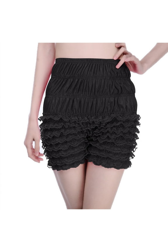 Women Lolita Bloomers Cute Ruffle Lace Trim Pumpkin Pants Sexy Boy Shorts Layered Bottoms Girls Y2k Fairy Sweet Pettipants