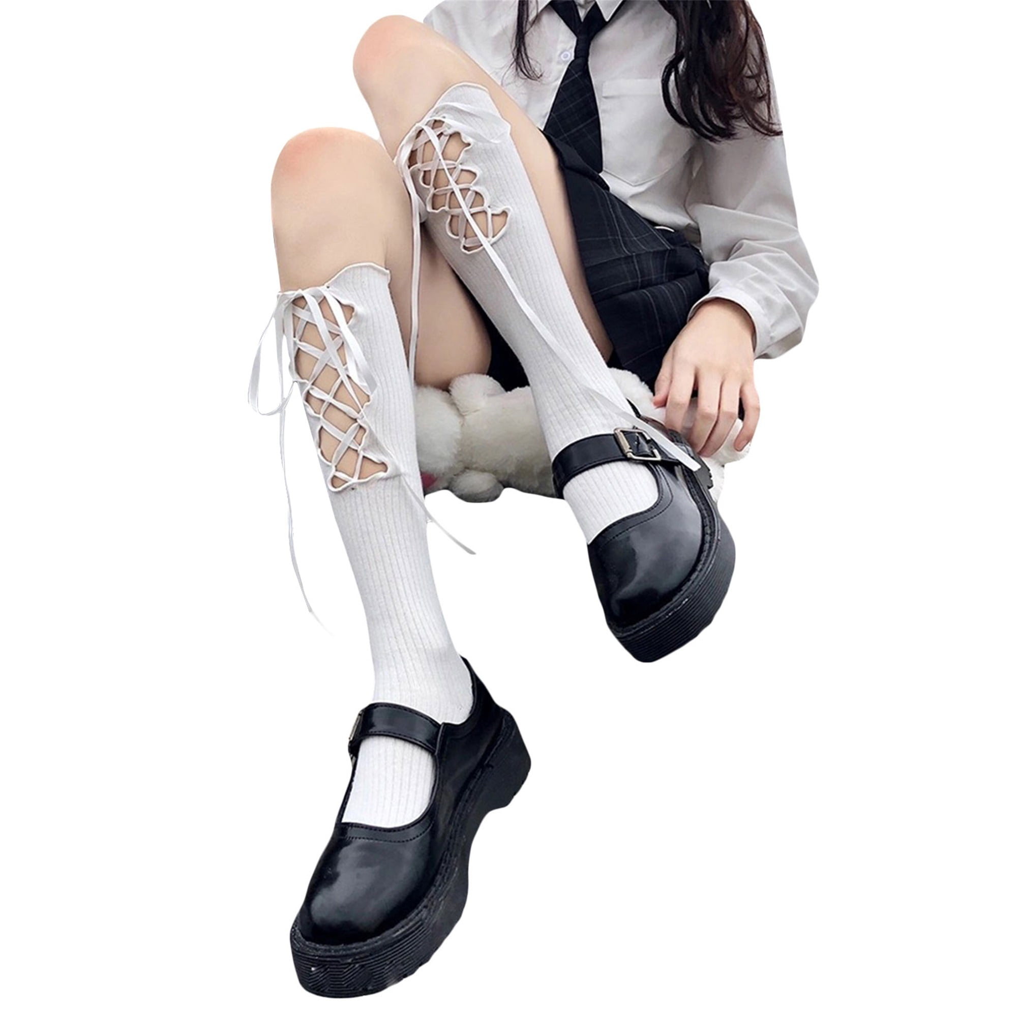 Women Lolita Lace Socks, Gothic Knee High Socks Drawstring Stockings