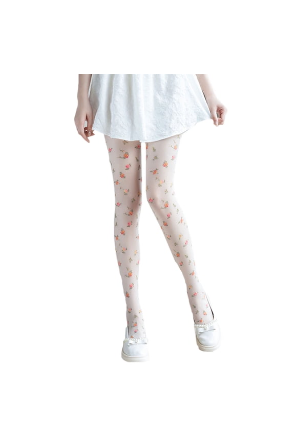 Women Lolita Thin Silky Pantyhose French Vintage Sweet Colorful Floral Printed Tights Stockings Calf Long Socks