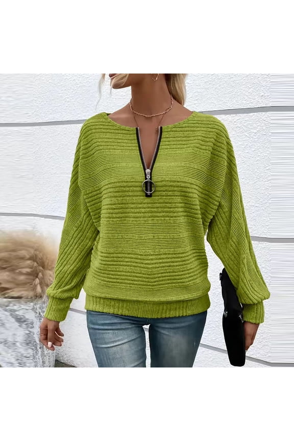 Women Long Batwing Sleeve Tops Quarter Zip Fall Winter Tunics Casual Oversized Pullover Ribbed Quilted V Neck Shirts