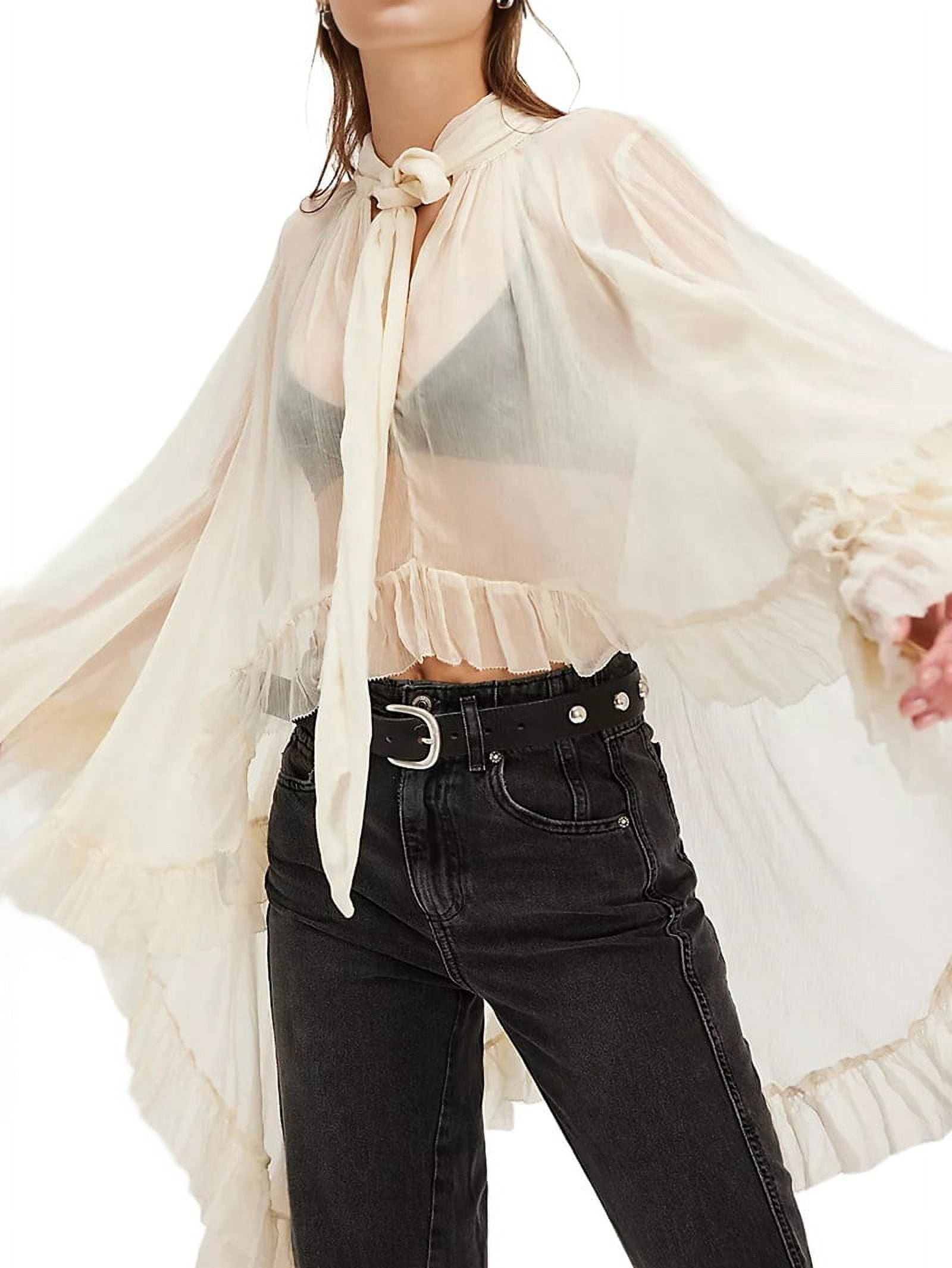 Women-Long-Bell-Sleeve-Frill-
