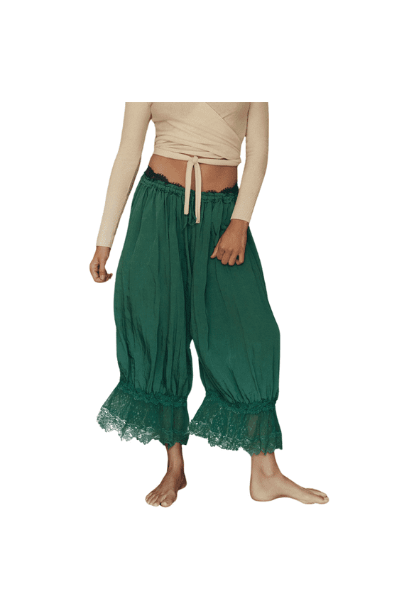 Women Long Bloomer Pants Lace Trim Victorian Pantaloons Capri Pants Lounge Pjs Pettipants Y2K Pajama Bottoms