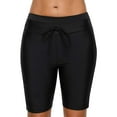 thumbnail image 1 of Women Long Board Shorts Drawstring High Waist Swim Bottom Solid Swim Shorts, 1 of 6