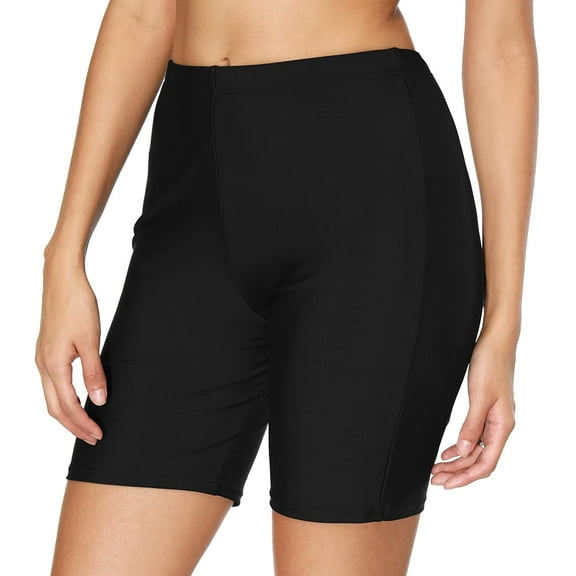 Women Long Board Shorts High Waist Swim Bottom Solid Jammer Swim Shorts