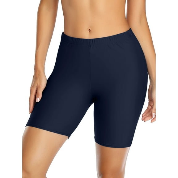 Women Long Board Shorts High Waist Swim Bottom Solid Jammer Swim Shorts