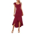 thumbnail image 1 of Women Long Bodycon Dress Solid Color V-Neck Ruffles Fishtail Sleeveless Dress, 1 of 10