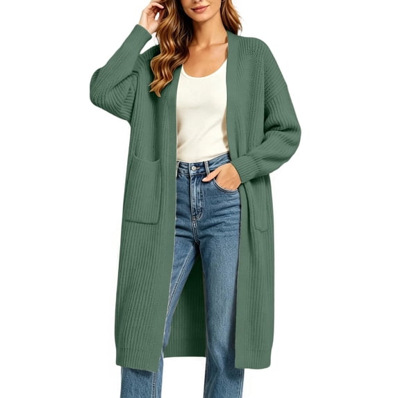 Women Long Cable Knit Cardigan Long Sleeve Open Front Oversized Sweater Coat with Pockets Loose Casual Warm Layering Outerwear for Fall Winter Army Green,XL