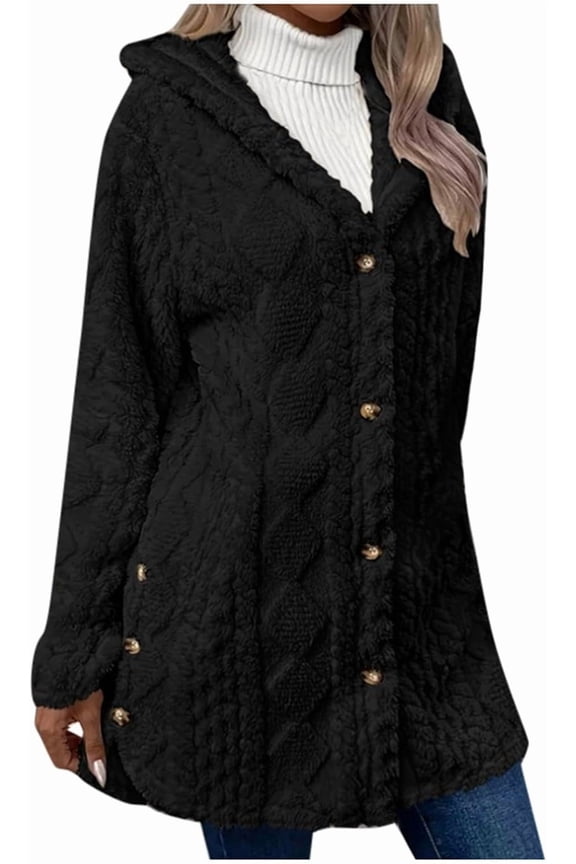 Women Long Cardigan Heavyweight Knit Button Sweaters Long Sleeve Fall Winter Oversized Hooded Outerwear Sweater Coat