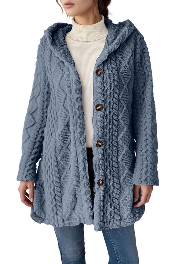 Women Long Cardigan Heavyweight Knit Button Sweaters Long Sleeve Fall Winter Oversized Hooded Outerwear Sweater Coat