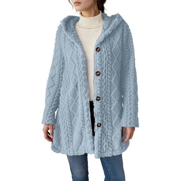 Women Long Cardigan Heavyweight Knit Button Sweaters Long Sleeve Fall Winter Oversized Hooded Outerwear Sweater Coat