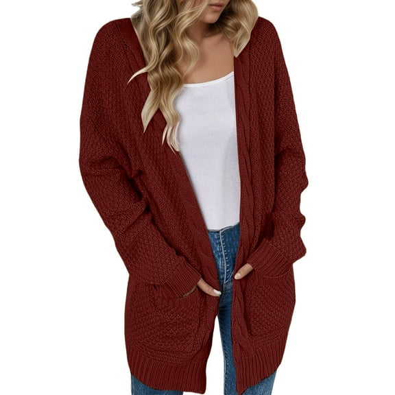 Women Long Cardigan Lightweight Soft Knit Open Front Sweaters Loose Fit Long Sleeve Fall Sweaters Coat with Pocket Oversized Long Cardigans,Red XXL