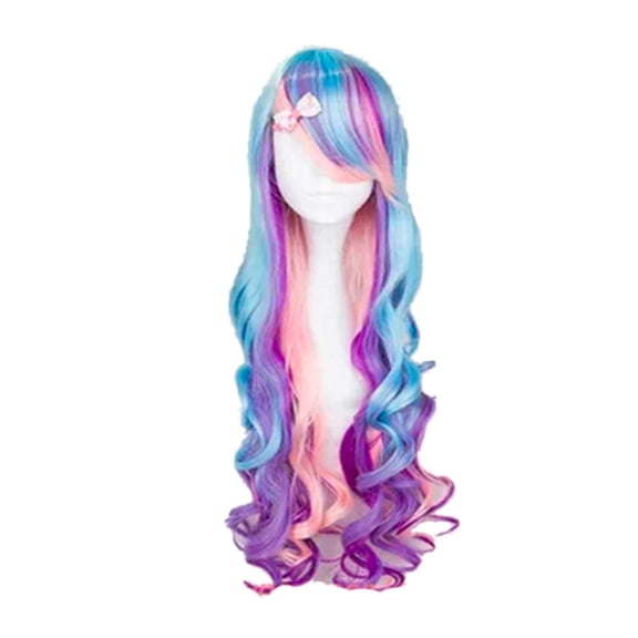 Women Long Curly Multicolor Wig, Rainbow Wavy Cosplay Heat Resistant Wig