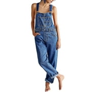 FIACAFYO Women Long Denim Jumpsuit Baggy Denim Bib Overalls Loose Fit Jean Jumpsuit Stretchy Pants Romper