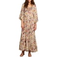 thumbnail image 1 of Women Long Dress, 3/4 Sleeve Dress V Neck Flower Print Loose Summer Casual Swing Dress, 1 of 8