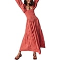 thumbnail image 1 of Women Long Dress Long Sleeve Dress Square Neck Embroidery Flower Loose Swing Dress, 1 of 9