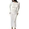 thumbnail image 1 of Women Long Dress Set, Long Sleeve Crew Neck Backless See-through Dress with V-neck Camisole, 1 of 10