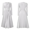 Women Long Dress Spring Dresses V Neck Long Sleeve Pleated Midi Dress ...