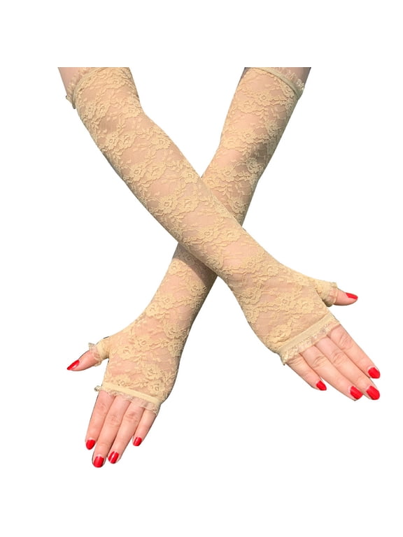 Women Long Fingerless Feather Gloves for Wedding Prom Lace Bridal Party Gloves for Lady