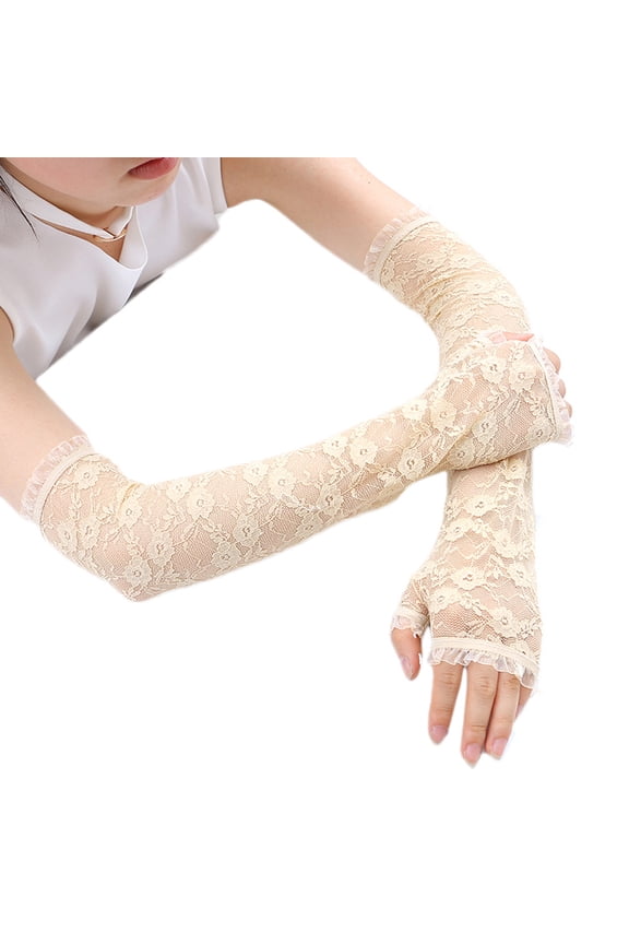 Women Long Fingerless Feather Gloves for Wedding Prom Lace Bridal Party Gloves for Lady