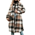 thumbnail image 1 of Women Long Flannel Plaid Shirts Side Split Long Sleeve Lapel Button Down Jacket for Women Girls Khaki XXL, 1 of 8