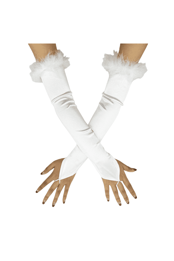 Women Long Gloves for Wedding Bridal Party Feather Gloves for Bride Wedding Accessories