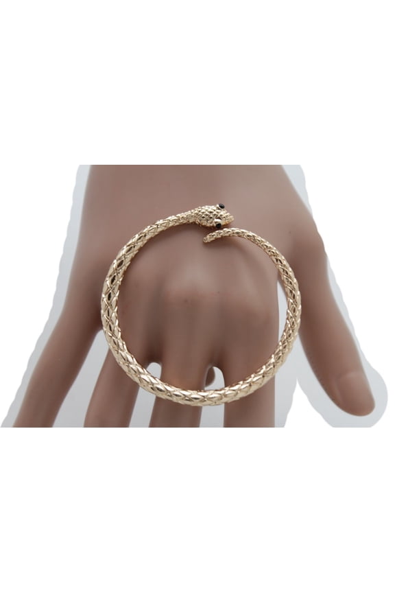 Women Long Gold Metal Fashion Jewelry Huge Ring Big Circle Swirl Snake Size 7