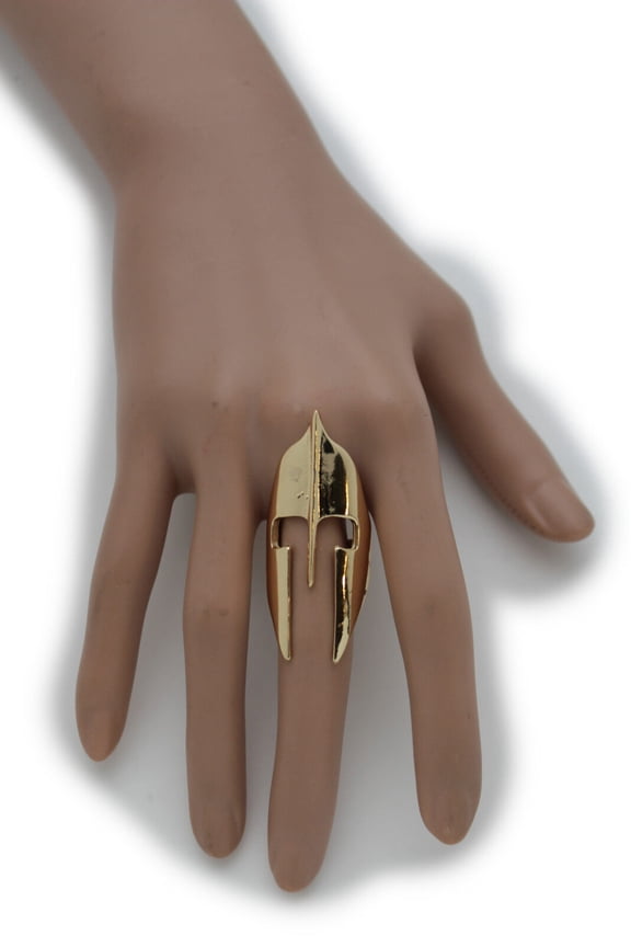 Women Long Gold Metal Fashion Jewelry Ring Warrior War Face Helmet Fits Size 7.5