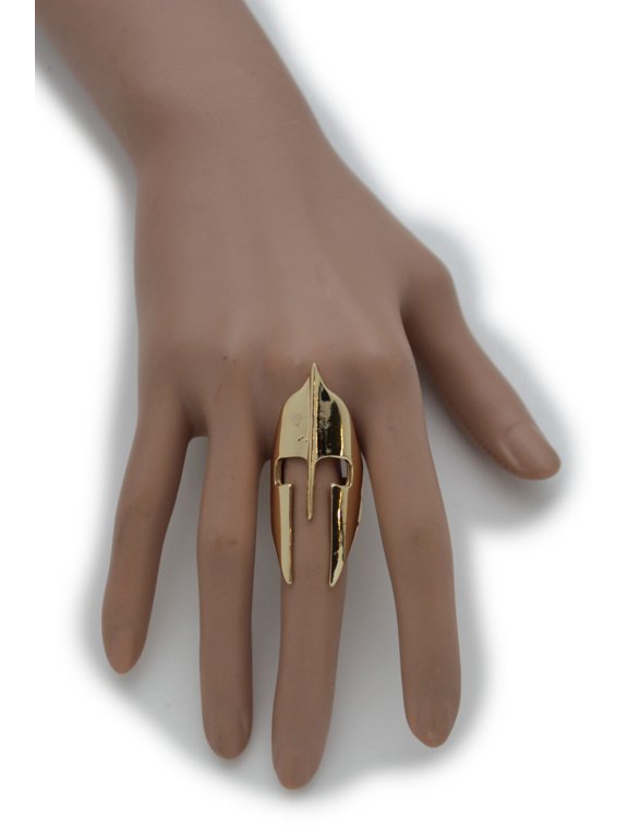 Women Long Gold Metal Fashion Jewelry Ring Warrior War Face Helmet Fits Size 7.5