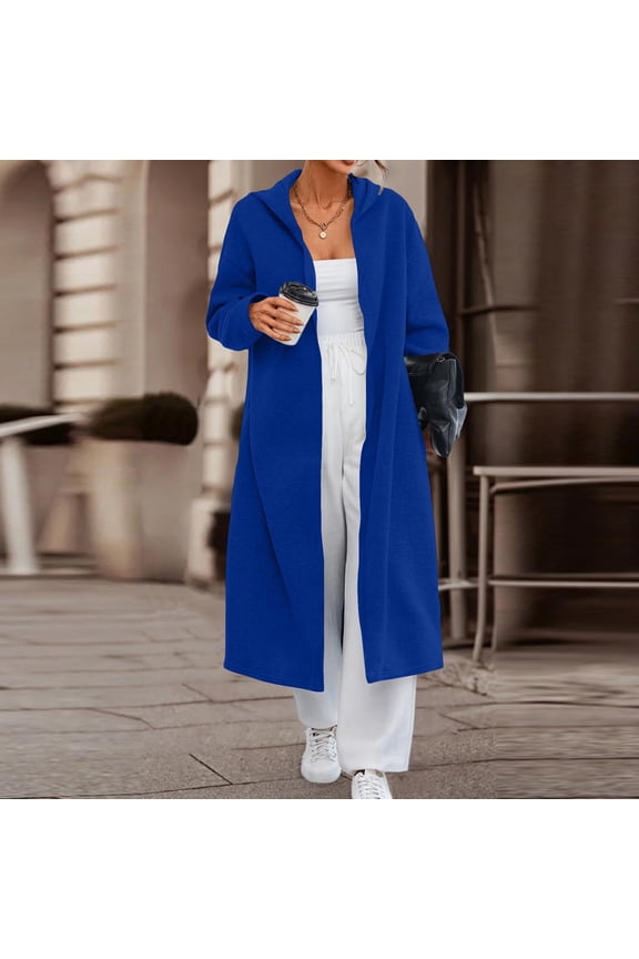 Women Long Hooded Cardigan Duster Wool Blend Coat Oversized Double Breasted Long Trench Overcoat Winter