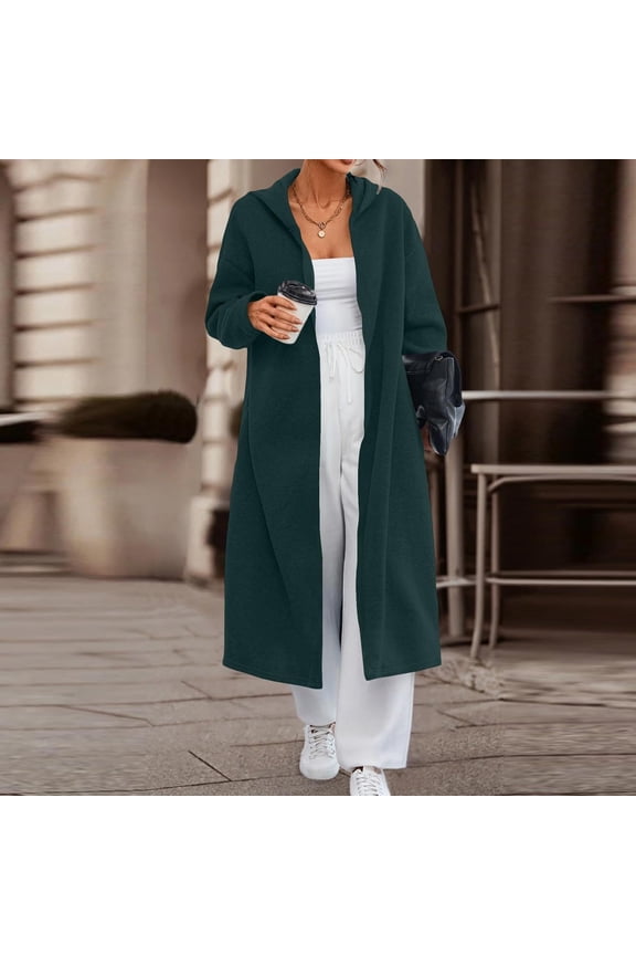 Women Long Hooded Cardigan Duster Wool Blend Coat Oversized Double Breasted Long Trench Overcoat Winter
