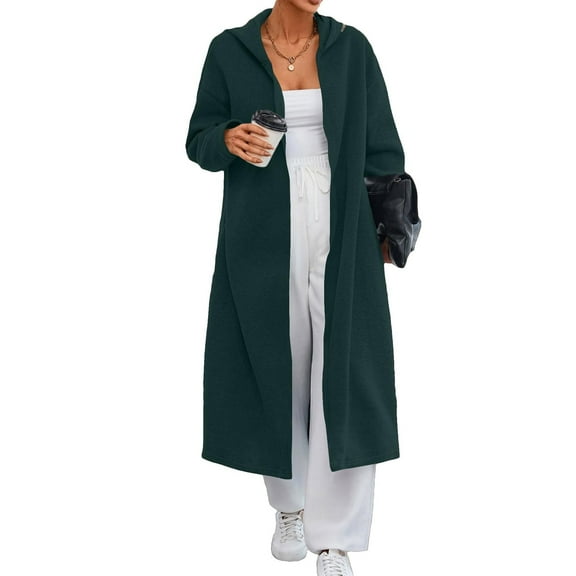 Women Long Hoodie Cotton Warm Coat with Pockets Loose Dressy Casual Hooded Jacket Overcoat Calf Length Outerwear (2XL, Green)